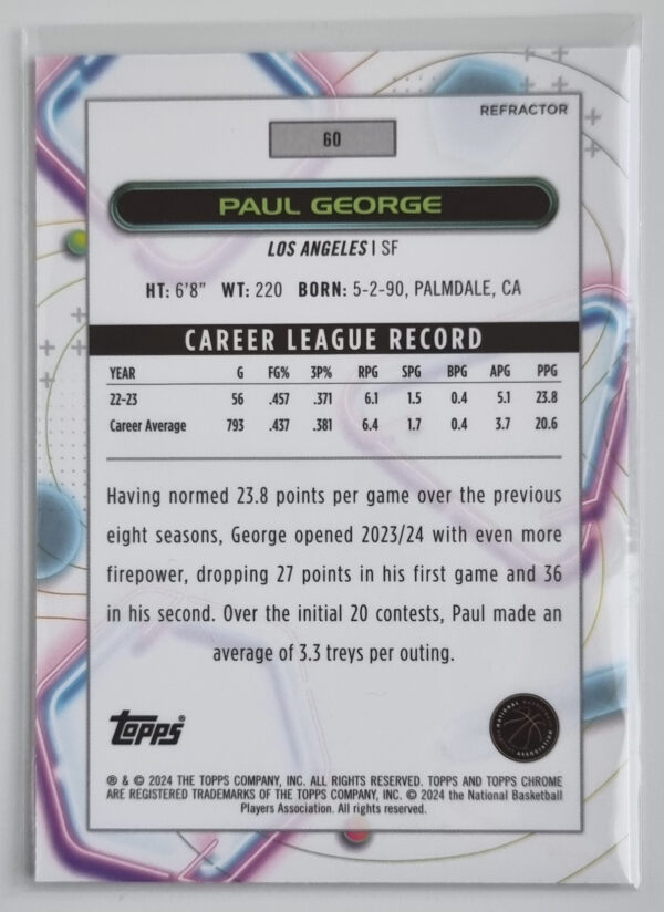 2023-24 Topps Cosmic Chrome Refractors #60 Paul George – Image 2