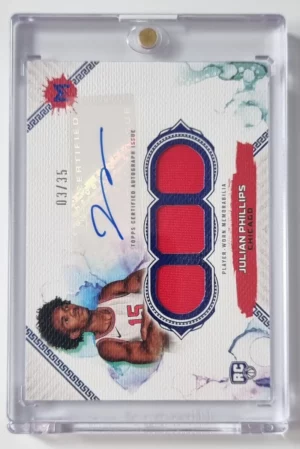 2023-24 Topps Motif Rookie Triple Relic Autographs Ultramarine Blue #113 Julian Phillips