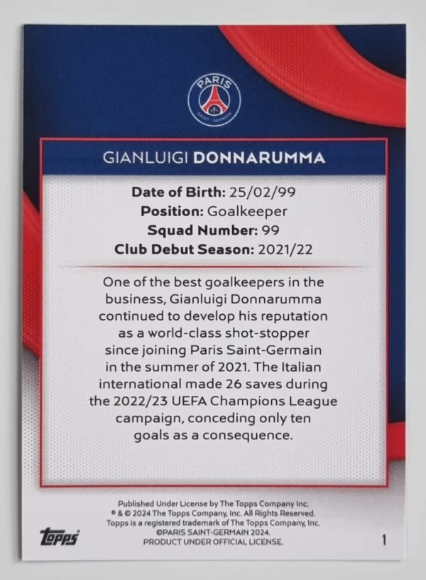 2023-24 Topps Paris Saint-Germain Team Set #1 Gianluigi Donnarumma – Image 2