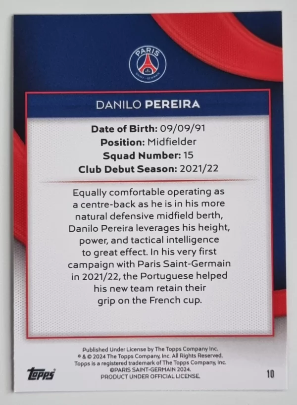 2023-24 Topps Paris Saint-Germain Team Set #10 Danilo Pereira – Image 2