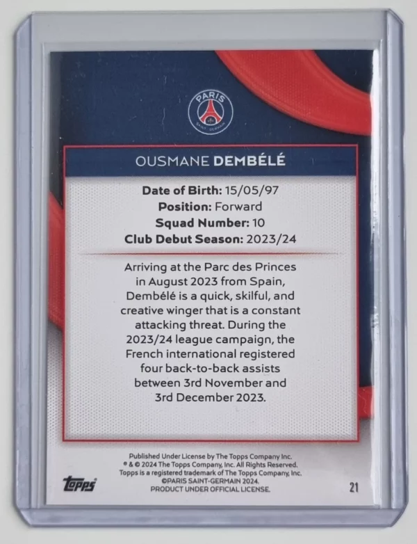 2023-24 Topps Paris Saint-Germain Team Set #21 Ousmane Dembele Cracked Ice – Image 2