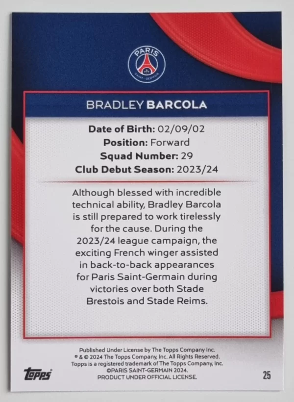 2023-24 Topps Paris Saint-Germain Team Set #25 Bradley Barcola – Image 2