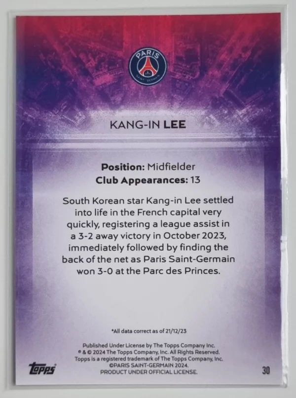 2023-24 Topps Paris Saint-Germain Team Set #30 Light Up Kang-In Lee – Image 2