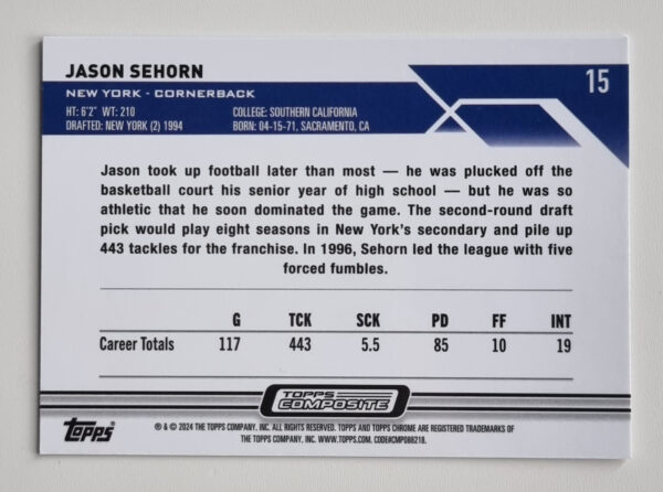 2023 Topps Composite #15 Jason Sehorn CHROME – Image 2