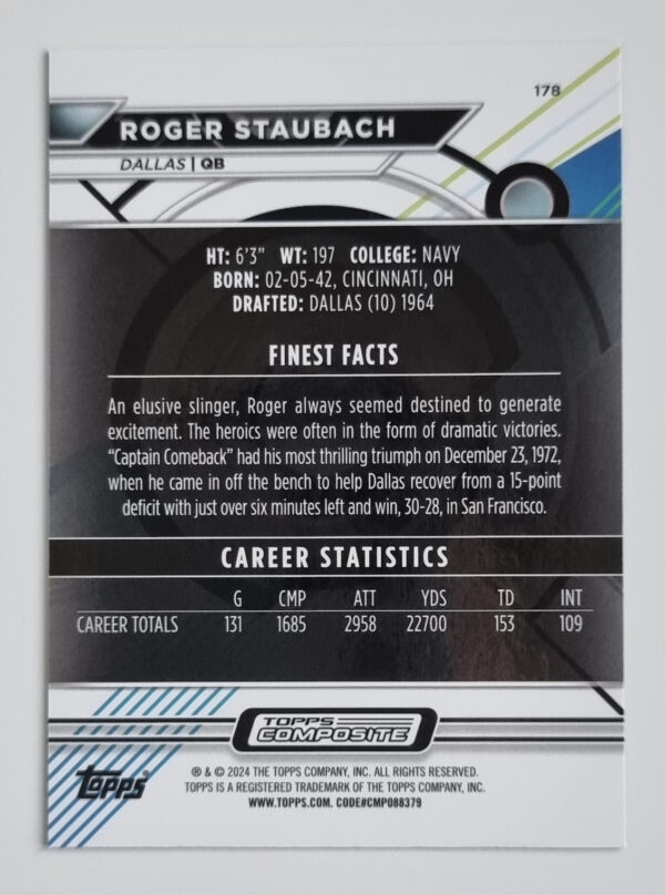 2023 Topps Composite #178 Roger Staubach FINEST – Image 2