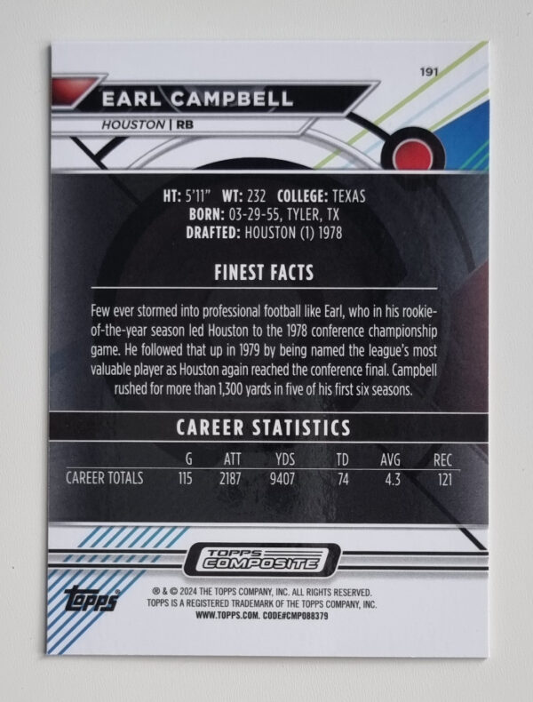 2023 Topps Composite #191 Earl Campbell FINEST – Image 2