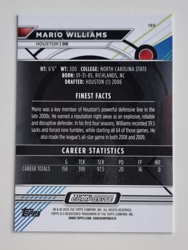 2023 Topps Composite #193 Mario Williams FINEST – Image 2