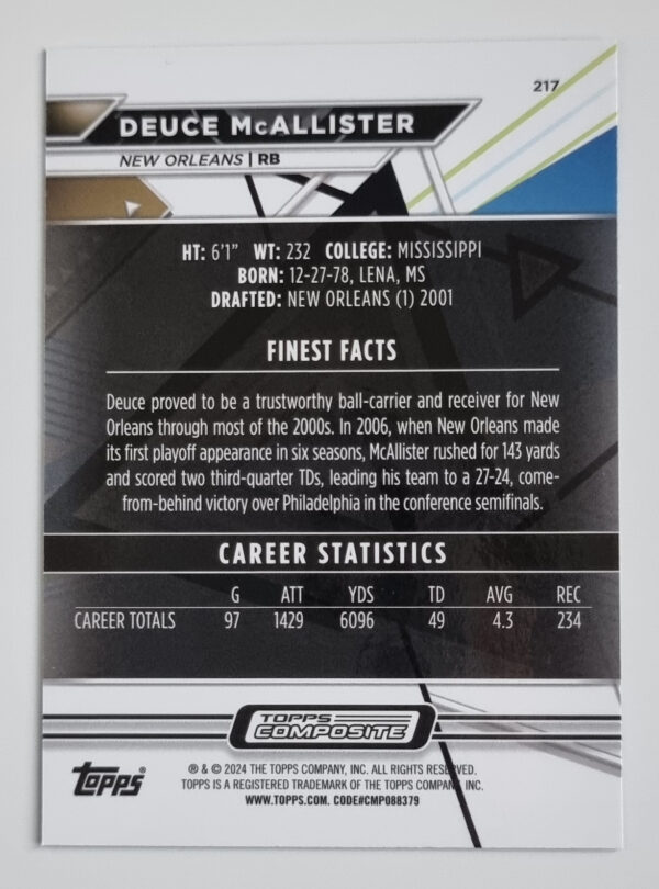 2023 Topps Composite #217 Deuce McAllister FINEST – Image 2