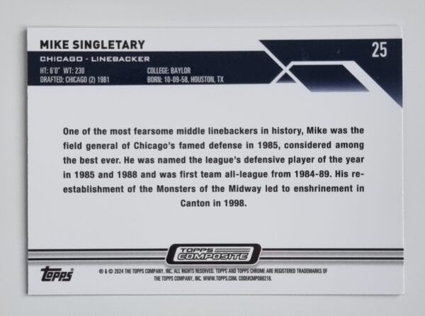 2023 Topps Composite #25 Mike Singletary CHROME – Image 2