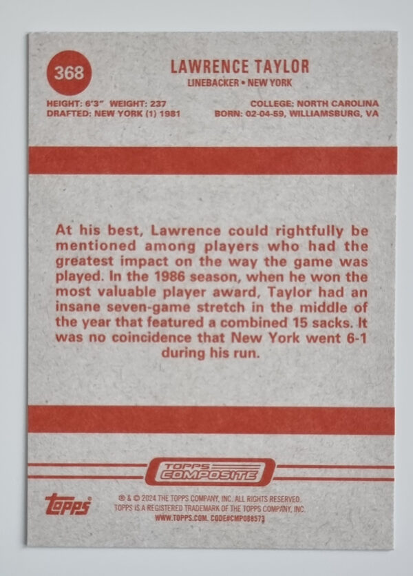 2023 Topps Composite #368 Lawrence Taylor HERITAGE – Image 2