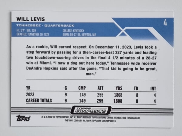 2023 Topps Composite #4 Will Levis CHROME – Image 2