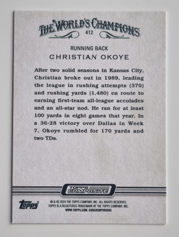 2023 Topps Composite #412 Christian Okoye A&G – Image 2