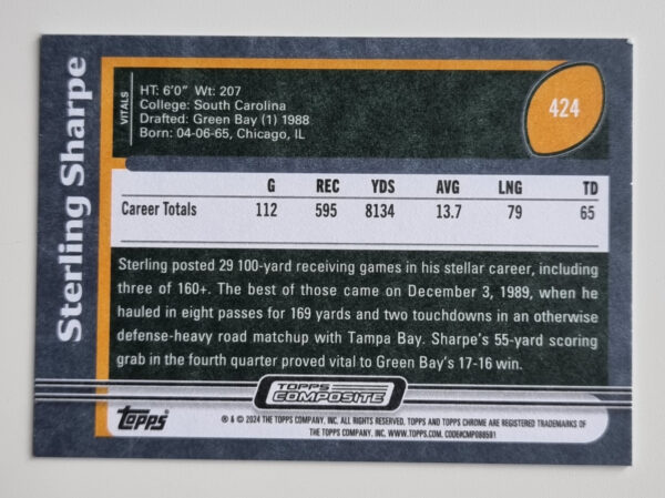2023 Topps Composite #424 Sterling Sharpe '03 – Image 2