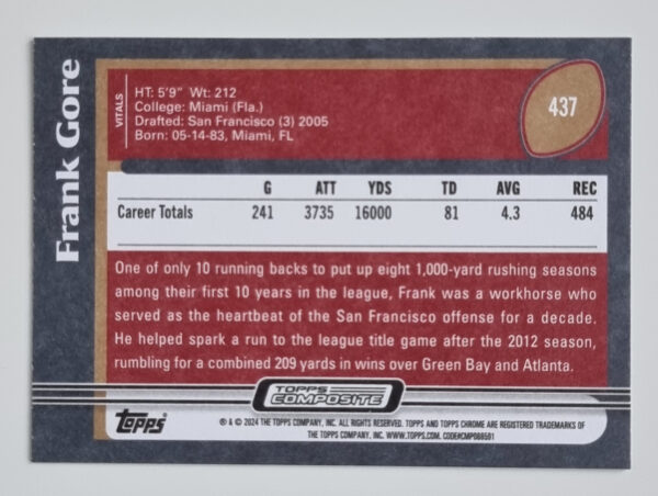 2023 Topps Composite #437 Frank Gore '03 – Image 2