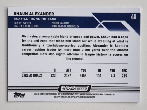 2023 Topps Composite #48 Shaun Alexander CHROME – Image 2