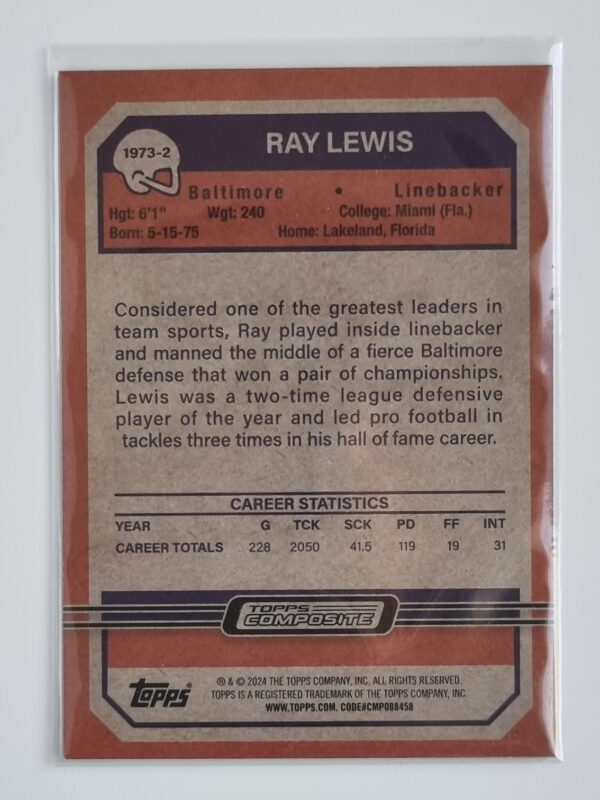 2023 Topps Composite '73 Topps #19732 Ray Lewis – Image 2