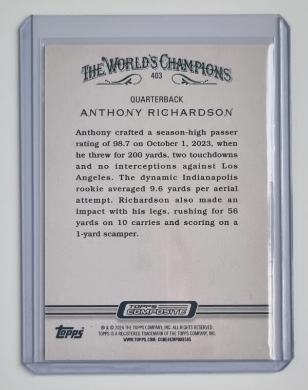 2023 Topps Composite Allen and Ginter Silver Portrait #403 Anthony Richardson – Image 2