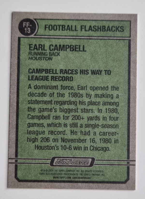 2023 Topps Composite Football Flashbacks #FF13 Earl Campbell – Image 2