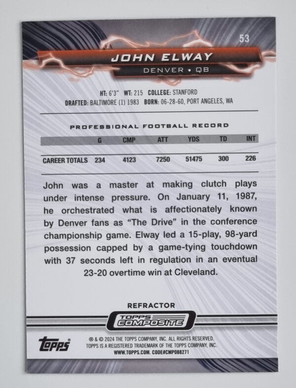 2023 Topps Composite Resurgence Refractors #53 John Elway – Image 2