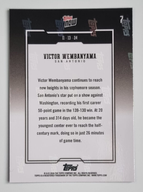 2024-25 Topps Now #7 Victor Wembanyama – Image 2