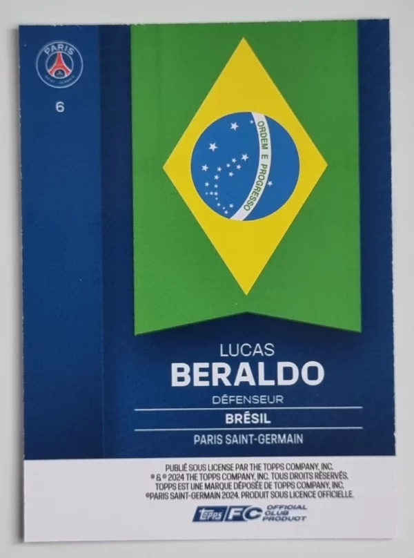 2024-25 Topps Paris Saint-Germain Fan Set #6 Lucas Beraldo – Image 2