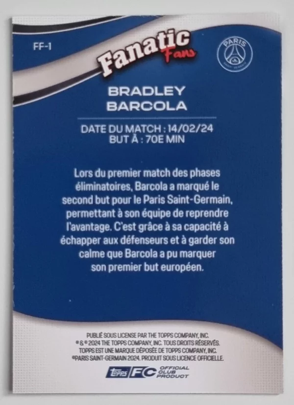 2024-25 Topps Paris Saint-Germain Fan Set Fanatic Fans #FF1 Bradley Barcola – Image 2