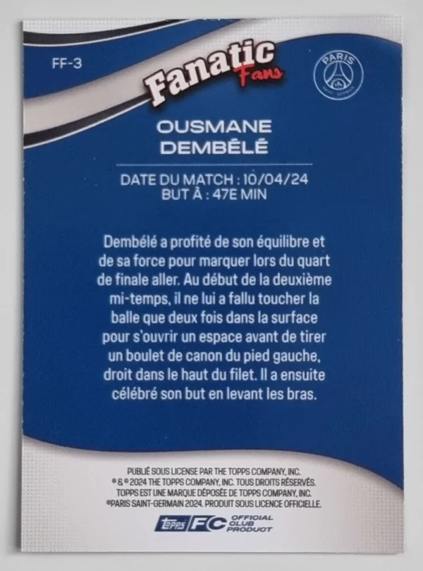 2024-25 Topps Paris Saint-Germain Fan Set Fanatic Fans #FF3 Ousmane Dembele – Image 2