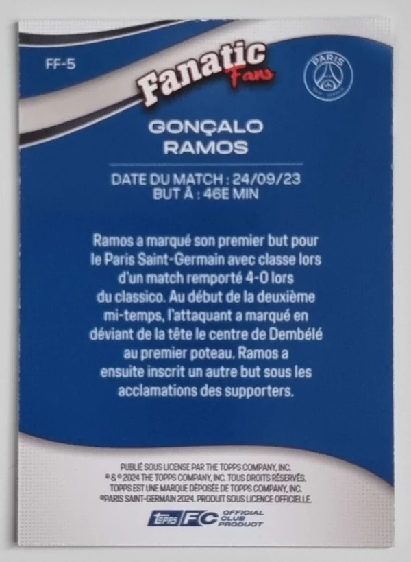 2024-25 Topps Paris Saint-Germain Fan Set Fanatic Fans #FF5 Goncalo Ramos – Image 2