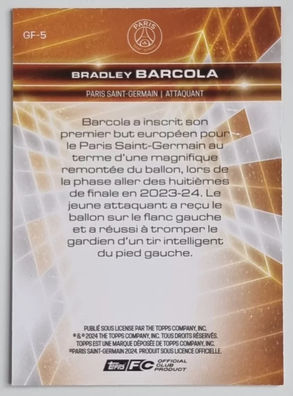 2024-25 Topps Paris Saint-Germain Fan Set Golden Future #GF5 Bradley Barcola – Image 2