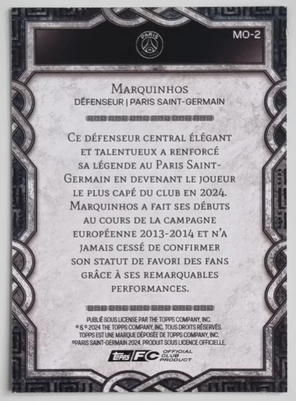 2024-25 Topps Paris Saint-Germain Fan Set Monolith #MO2 Marquinhos – Image 2