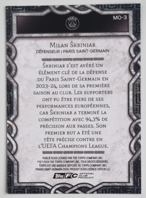 2024-25 Topps Paris Saint-Germain Fan Set Monolith #MO3 Milan Skriniar – Image 2