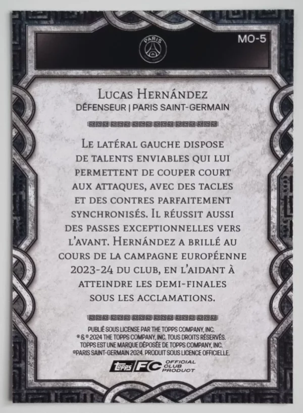 2024-25 Topps Paris Saint-Germain Fan Set Monolith #MO5 Lucas Hernandez – Image 2