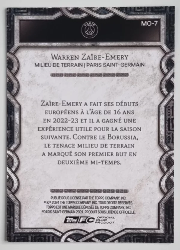 2024-25 Topps Paris Saint-Germain Fan Set Monolith #MO7 Warren Zaire-Emery – Image 2