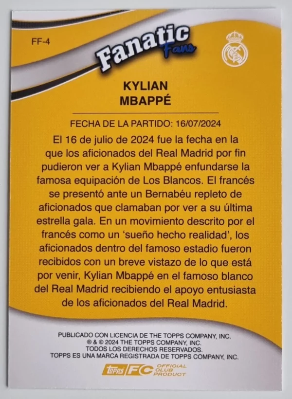 2024-25 Topps Real Madrid CF Fan Set Fanatic Fans #FF4 Kylian Mbappe – Image 2