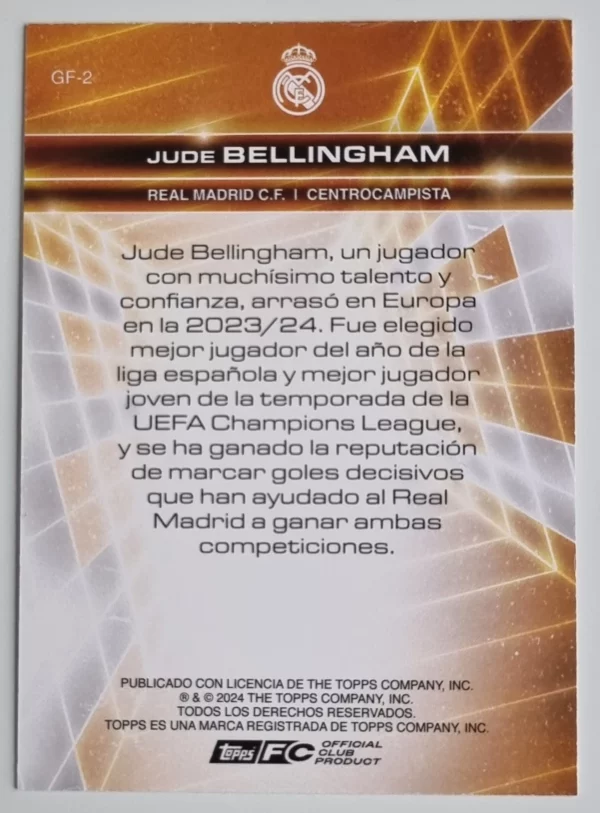2024-25 Topps Real Madrid CF Fan Set Golden Future #GF2 Jude Bellingham – Image 2