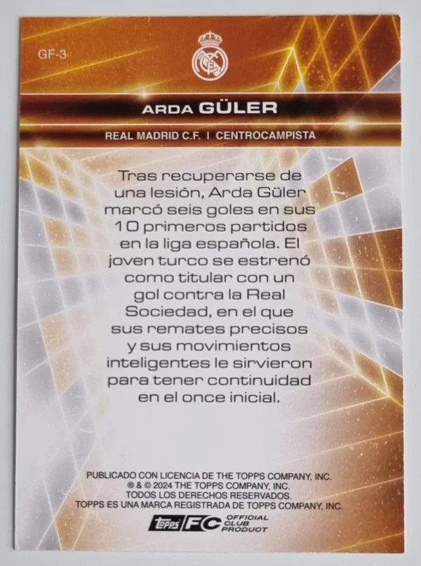 2024-25 Topps Real Madrid CF Fan Set Golden Future #GF3 Arda Guler – Image 2