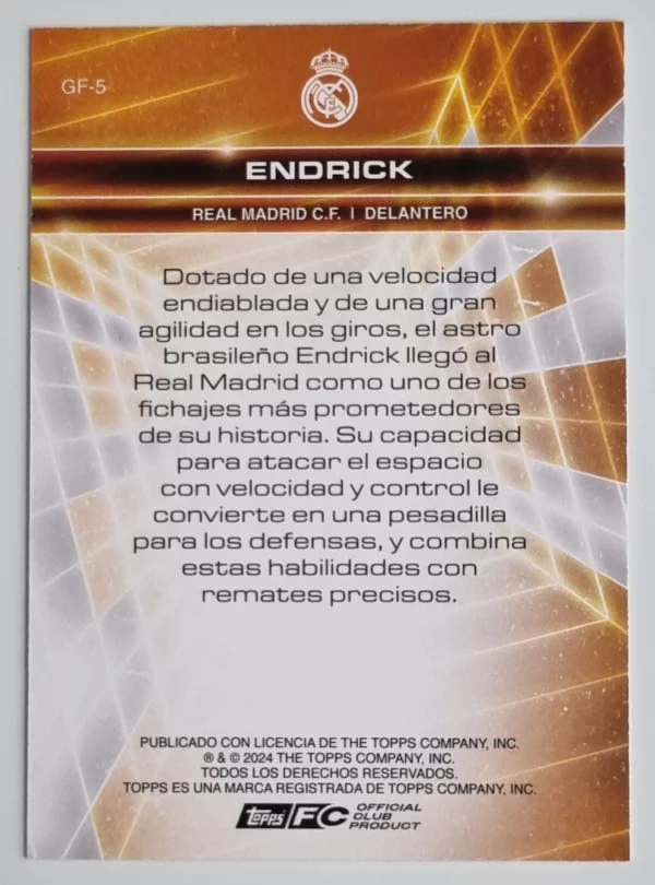 2024-25 Topps Real Madrid CF Fan Set Golden Future #GF5 Endrick – Image 2