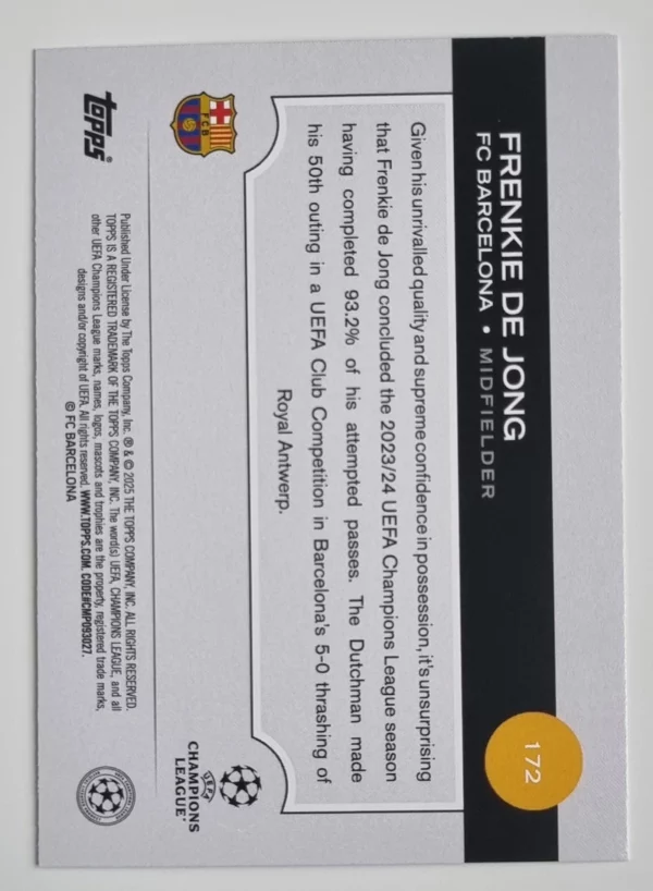 2024-25 Topps UEFA Club Competitions #172 Frenkie de Jong – Image 2