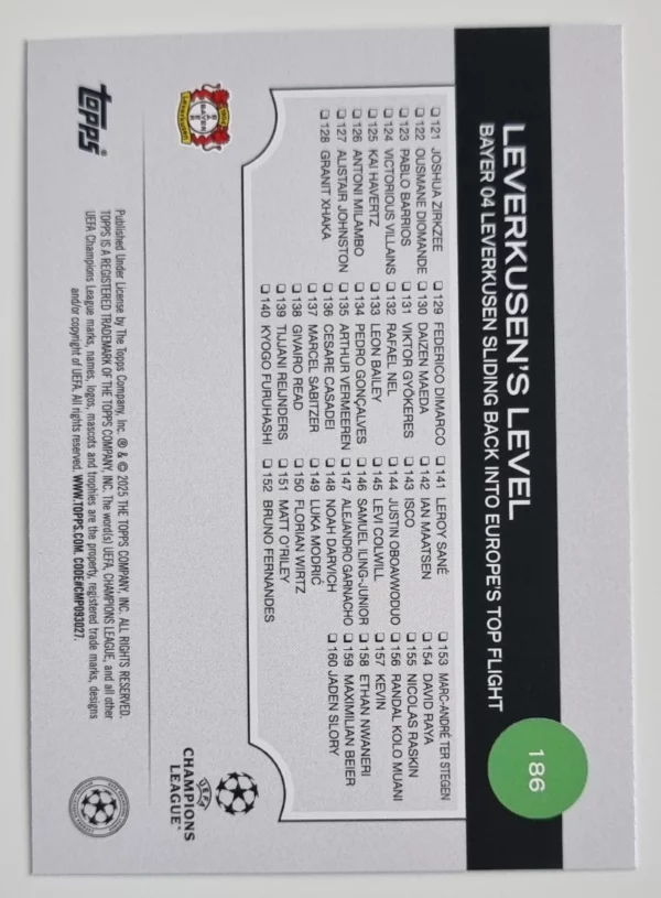 2024-25 Topps UEFA Club Competitions #186 Bayer 04 Leverkusen – Image 2
