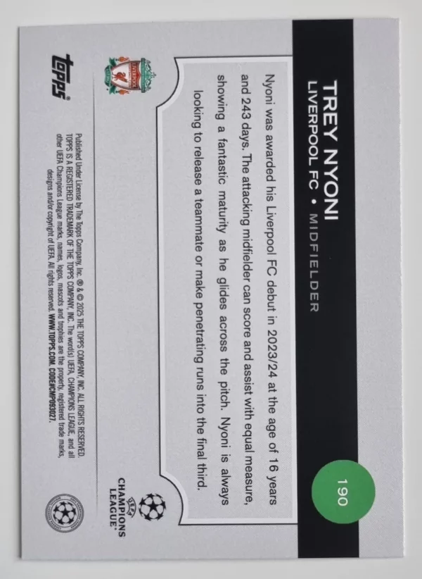 2024-25 Topps UEFA Club Competitions #190 Trey Nyoni – Image 2