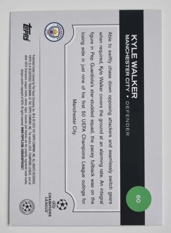 2024-25 Topps UEFA Club Competitions #60 Kyle Walker – Image 2