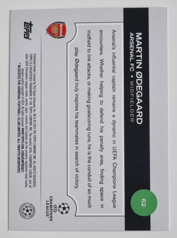 2024-25 Topps UEFA Club Competitions #62 Martin Odegaard – Image 2