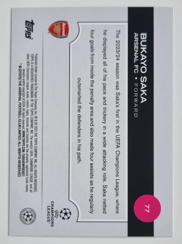2024-25 Topps UEFA Club Competitions #77 Bukayo Saka – Image 2