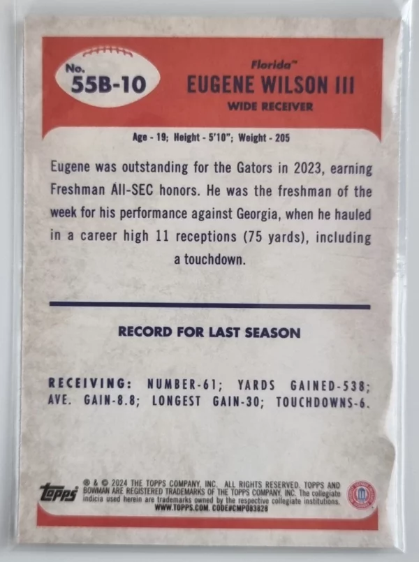 2024 Bowman Chrome University '55 Bowman #55B10 Eugene Wilson III – Image 2