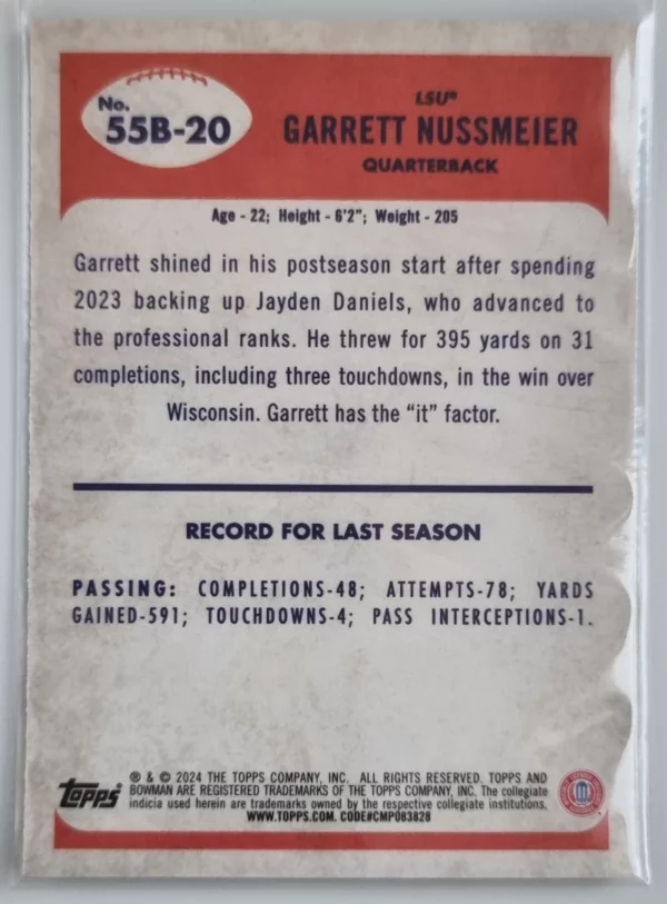 2024 Bowman Chrome University '55 Bowman #55B20 Garrett Nussmeier – Image 2