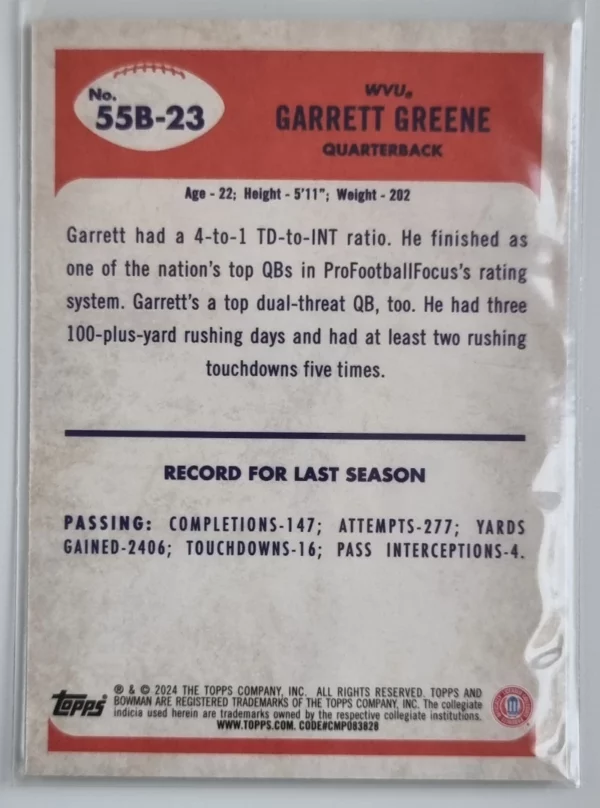 2024 Bowman Chrome University '55 Bowman #55B23 Garrett Greene – Image 2