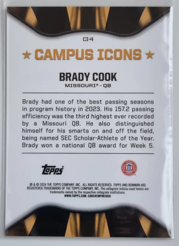 2024 Bowman Chrome University Campus Icons #CI4 Brady Cook – Image 2