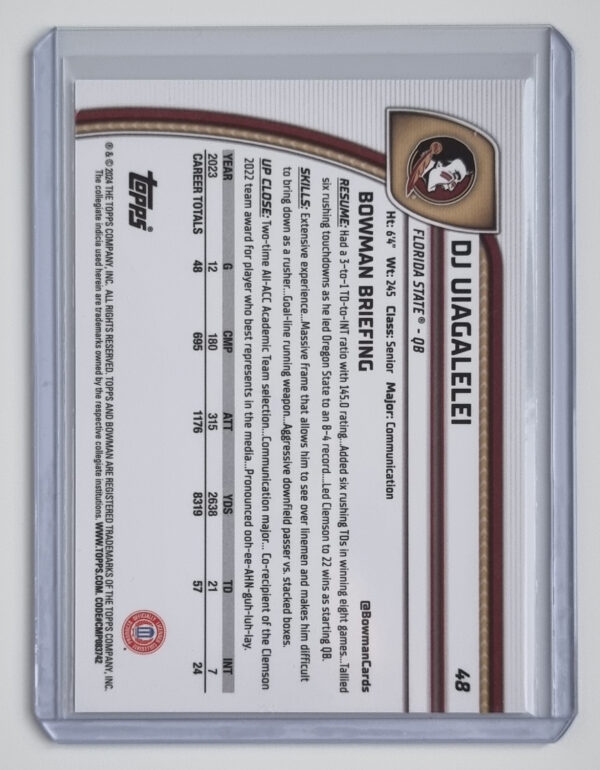 2024 Bowman Chrome University Purple Mini Diamond Refractors #48 DJ Uiagalelei – Image 2