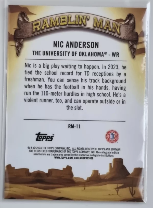 2024 Bowman Chrome University Ramblin' Man #RM11 Nic Anderson – Image 2