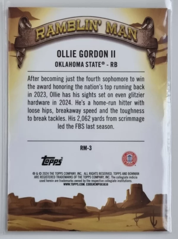 2024 Bowman Chrome University Ramblin' Man #RM3 Ollie Gordon II – Image 2